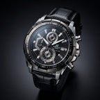 Men's Black Chronograph Analog Watch with Leather Strap | Sporty Luxury Wristwatch