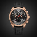 Luxury Men's Skeleton Chronograph Watch with Rose Gold Case and Black Leather Strap