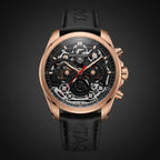 Luxury Men's Skeleton Chronograph Watch with Rose Gold Case and Black Leather Strap