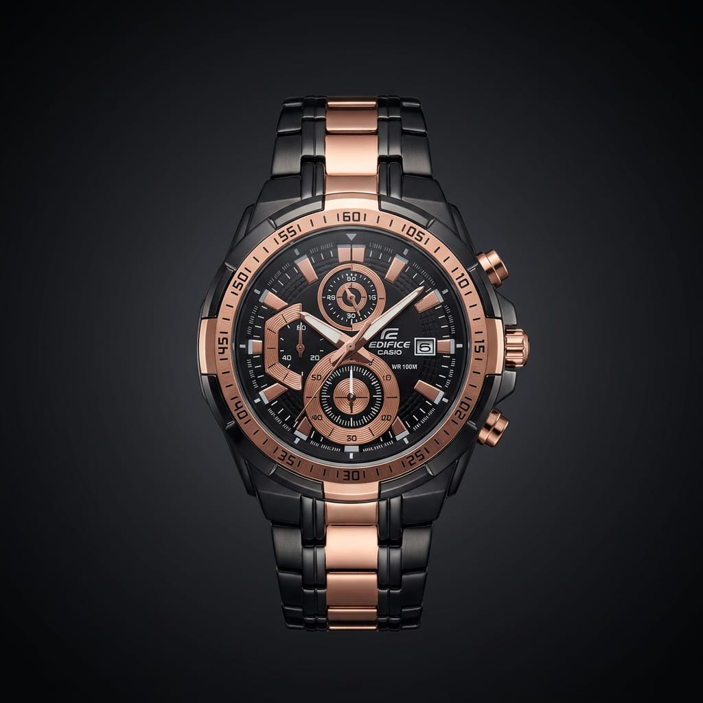 Men's Black & Rose Gold Chronograph Analog Stainless Steel Watch