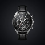Men's Black Chronograph Analog Watch with Leather Strap | Sporty Luxury Wristwatch