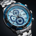 Men's Blue Dial Chronograph Analog Watch with Black Leather Strap | Sporty Wrist Watch