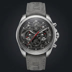 Men's Luxury Skeleton Dial Chronograph Style Watch with Grey Leather Strap