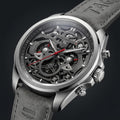 Men's Luxury Skeleton Dial Chronograph Style Watch with Grey Leather Strap