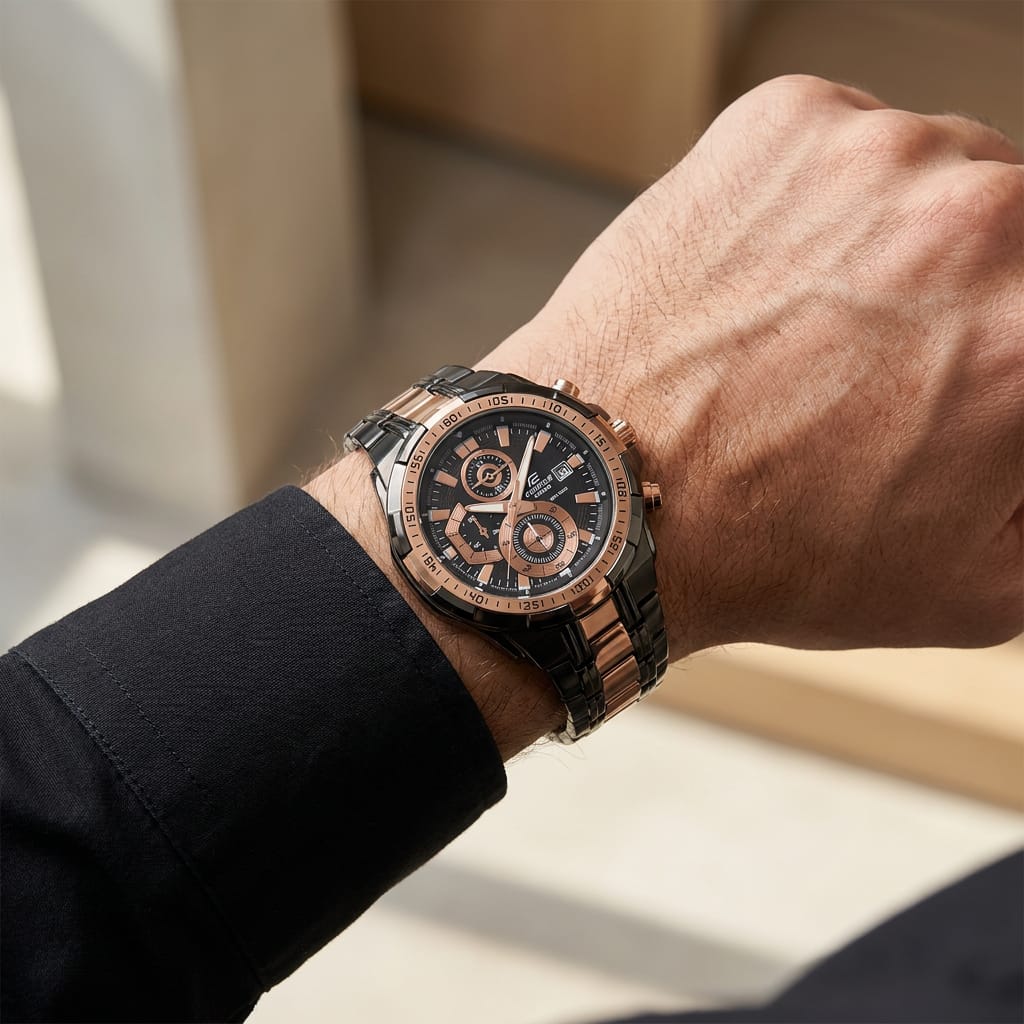 Men's Black & Rose Gold Chronograph Analog Stainless Steel Watch