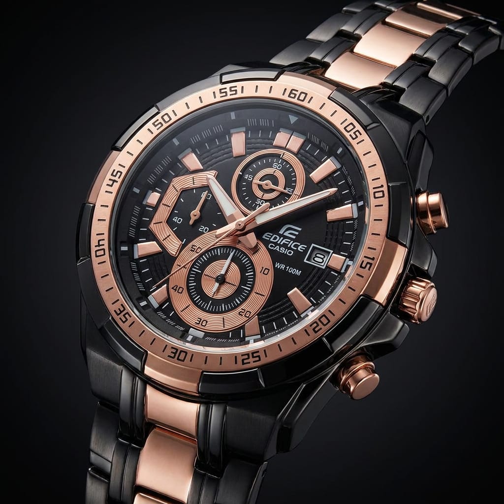 Men's Black & Rose Gold Chronograph Analog Stainless Steel Watch