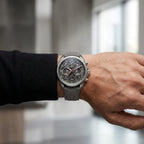 Men's Luxury Skeleton Dial Chronograph Style Watch with Grey Leather Strap