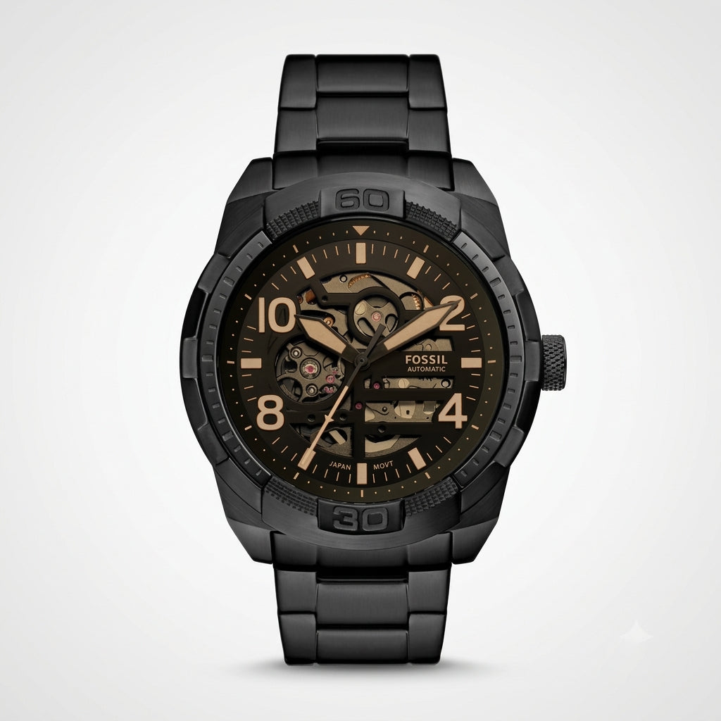 Fossil Automatic Black Stainless Steel Skeleton Watch for Men