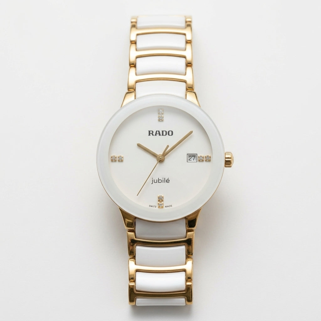Luxury White Ceramic & Gold-Tone Women's Watch with Crystal Dial