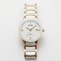 Luxury White Ceramic & Gold-Tone Women's Watch with Crystal Dial