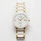 Luxury White Ceramic & Gold-Tone Women's Watch with Crystal Dial