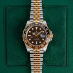 Two Tone Luxury GMT Watch with Brown Dial & Date Display
