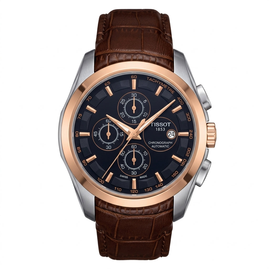 Men's Chronograph Automatic Watch – Brown Leather Strap
