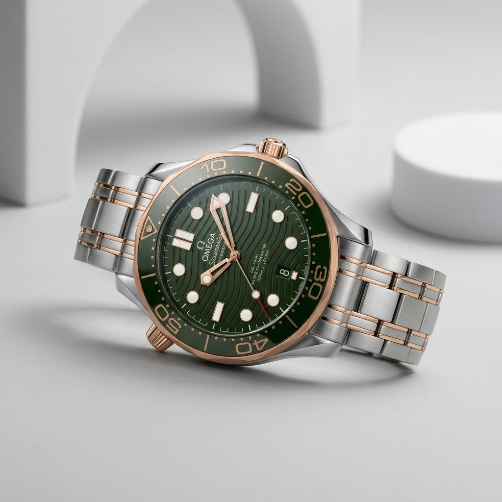 Luxury Green Dial Men's Analog Watch with Stainless Steel Bracelet
