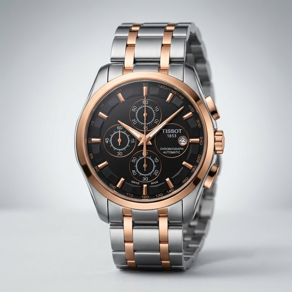 Tissot Two Tone Automatic Chronograph Watch Black Dial
