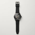 Men's Black Automatic Skeleton Mechanical Watch with Silicone Strap