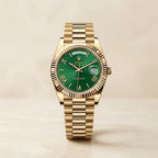 Men’s Gold Tone Green Dial Luxury Style Day-Date Watch