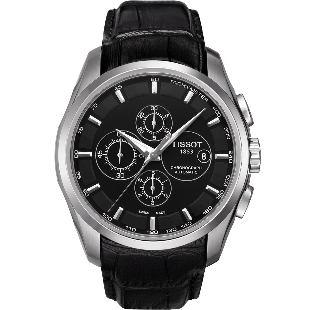 Tissot Men’s Automatic Chronograph Black Dial Leather Strap Watch