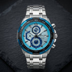 Men's Stainless Steel Chronograph Watch with Blue Dial & Silver Bracelet