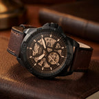 Men's Automatic Skeleton Dial Brown Leather Strap Watch