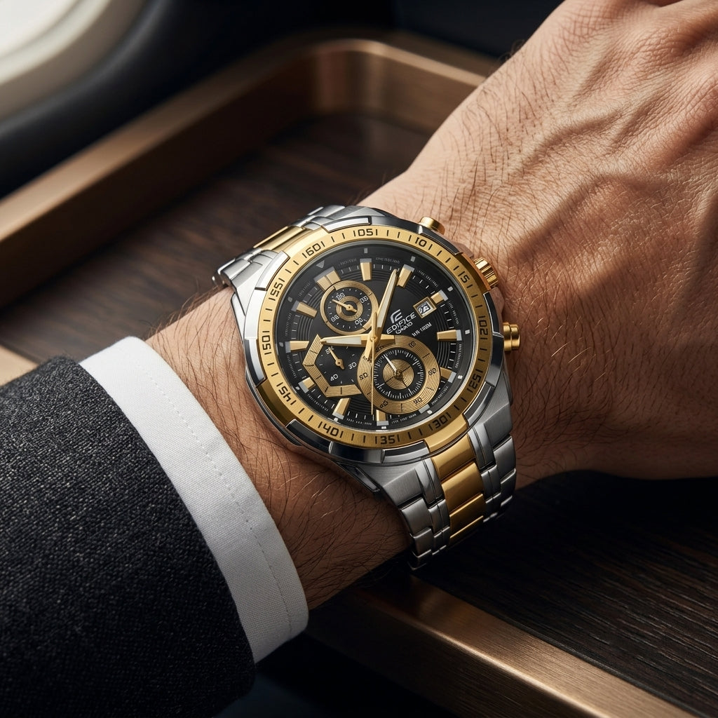 Men's Luxury Chronograph Analog Watch with Stainless Steel Bracelet | Black Gold