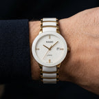 Luxury White Ceramic & Gold-Tone Women's Watch with Crystal Dial