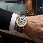 Luxury Skeleton Automatic Mechanical Watch for Men with Leather Strap