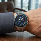 Men's Stainless Steel Chronograph Watch with Blue Dial & Metal Strap