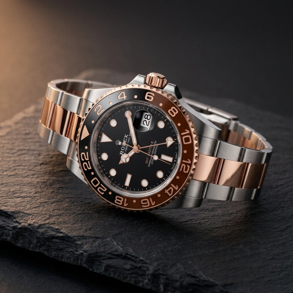 Luxury Two-Tone Rose Gold & Silver GMT Style Watch