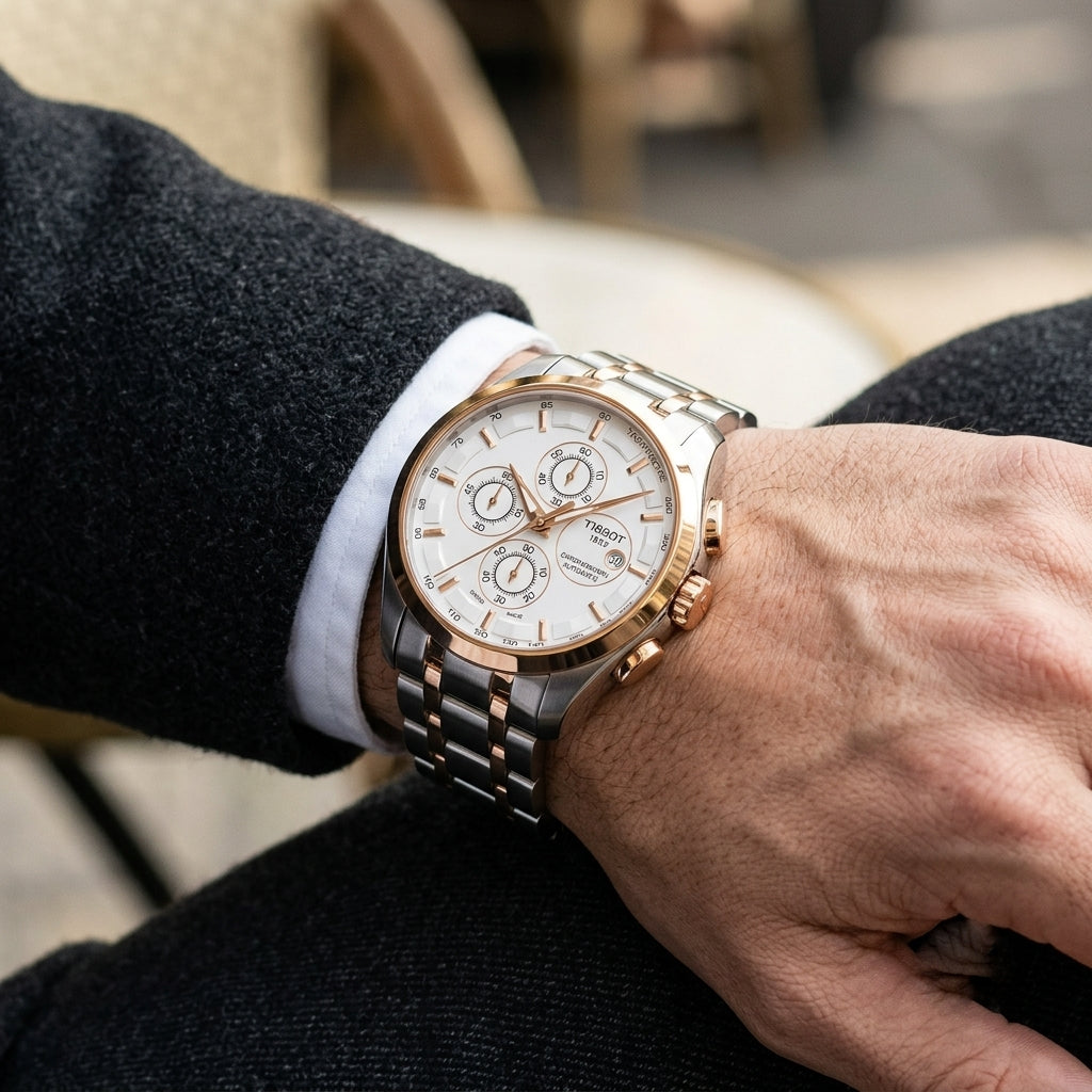 Tissot Chronograph Automatic Men’s Watch – Silver & Rose Gold Two-Tone