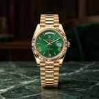 Men’s Gold Tone Green Dial Luxury Style Day-Date Watch