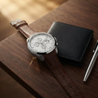 Men’s Chronograph Watch with Brown Leather Strap & Silver Case