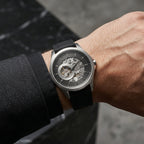 Men's Mechanical Skeleton Analog Watch with Black Silicone Strap