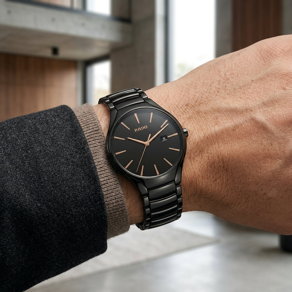 Black Ceramic Link Bracelet Watch for Men