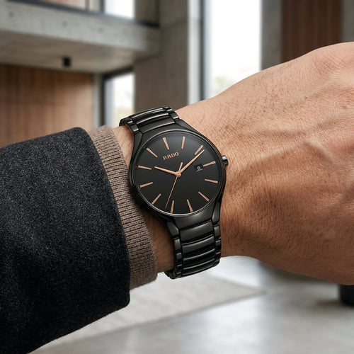 Black Ceramic Link Bracelet Watch for Men
