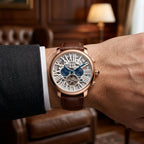 Luxury Men’s Skeleton Automatic Watch with Brown Leather Strap