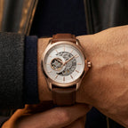 Luxury Men’s Automatic Mechanical Analog Watch with Brown Leather Strap