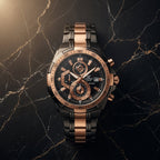 Men's Black Rose Gold Chronograph Stainless Steel Watch
