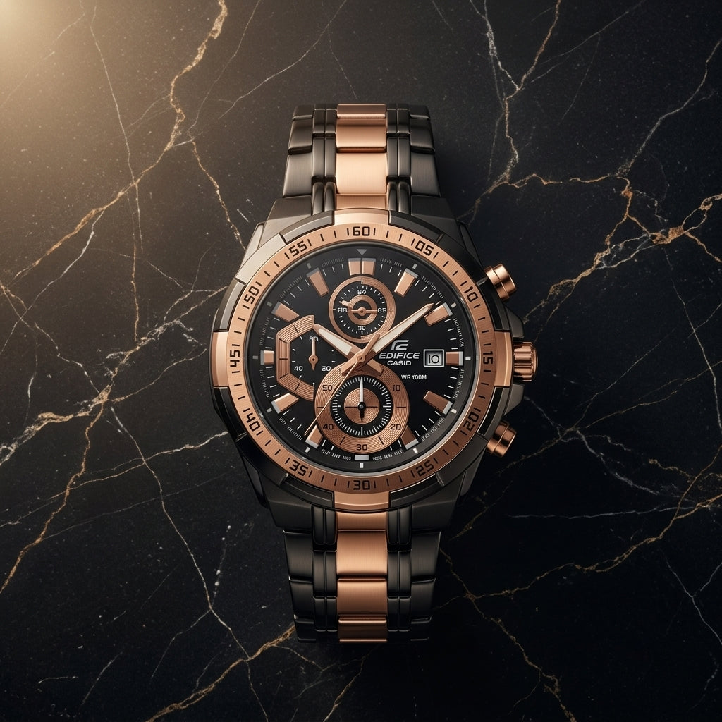Men's Black Rose Gold Chronograph Stainless Steel Watch