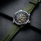 Tommy Hilfiger Men’s Automatic Skeleton Watch with Green Silicone Strap