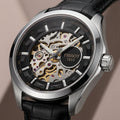 Men's Luxury Skeleton Automatic Mechanical Watch with Black Leather Strap