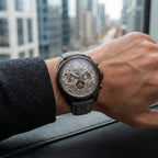 Men's Luxury Skeleton Automatic Style Chronograph Watch with Leather Strap
