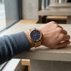 Fossil Blue Dial Rose Gold Chronograph Stainless Steel Watch for Men