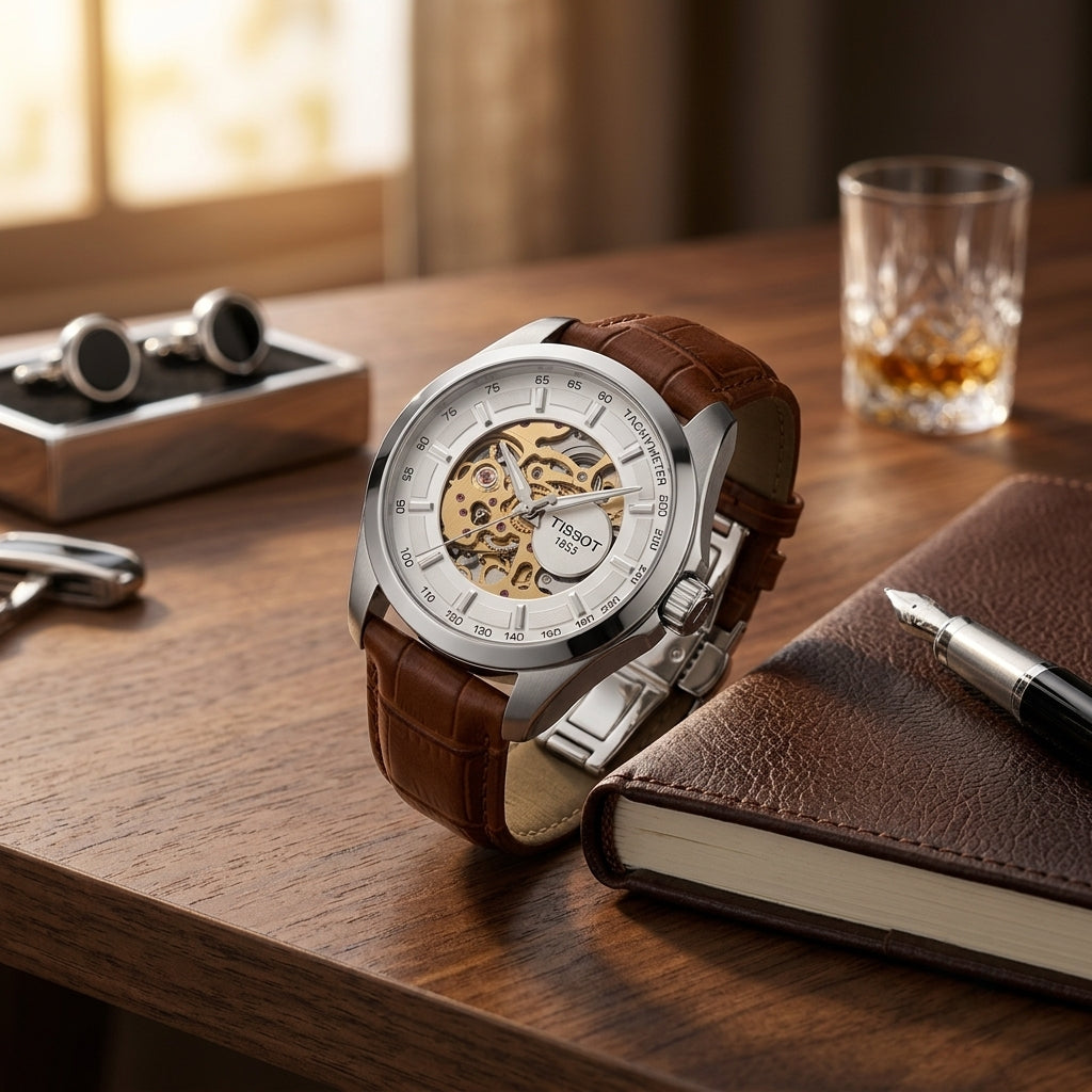 Automatic Skeleton Mechanical Watch for Men – Brown Leather Strap