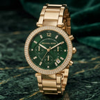 Michael Kors Green Dial Gold-Tone Chronograph Watch