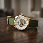 Men’s Green Silicone Strap Automatic Skeleton Watch – Gold Tone Case