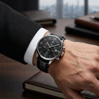Men's Black Chronograph Leather Strap Watch