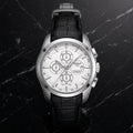Men’s Swiss Automatic Chronograph Watch with Black Leather Strap