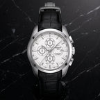 Men’s Swiss Automatic Chronograph Watch with Black Leather Strap