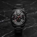Men's Black Skeleton Chronograph Analog Watch with Stainless Steel Strap